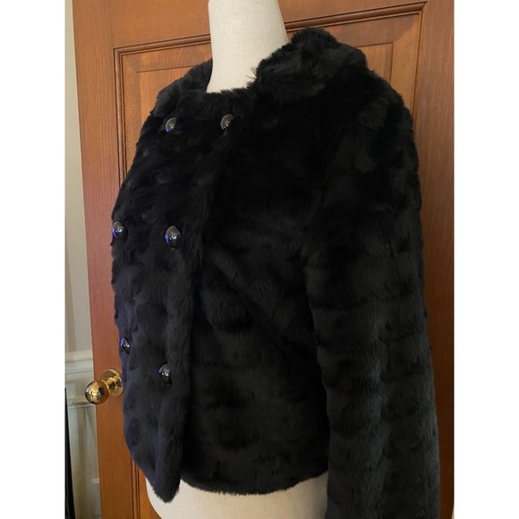 American Eagle Faux Fur Jacket Womens‎ XS Black Double-Breasted Coat Winter - Picture 2 of 11